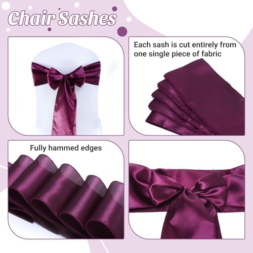 MDS® Pack of 125 Satin Chair Sashes for Wedding & Events – Eggplant - Image 5