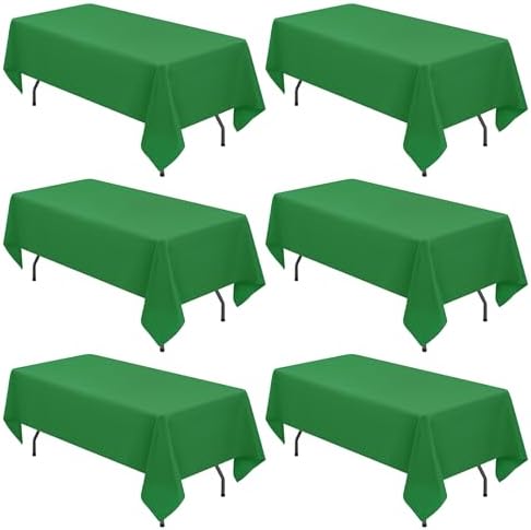 6 Pack Tablecloth 60 x 102 inch Polyester Table Cloth for 6 Foot Rectangle Tables,Stain and Wrinkle Resistant Washable Fabric Table Covers Polyester Green Table Clothes for Wedding,Party,Banquet by YMHPRIDE