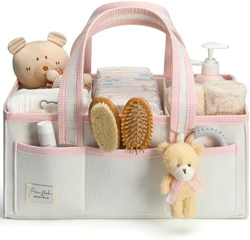 PeraBella Baby Diaper Caddy Organizer, XL Baby Basket Shower Gift Caddy, Portable Felt Changing Table Basket, Nursery Storage Bin, Newborn Boy and Girl Essentials for Registry, Car Diaper Organizer by PeraBella
