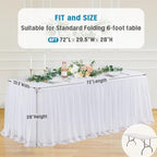 2 Pack White Tulle Tablecloths for 6 Foot Rectangular Tables, 6ft Wrinkle Free Spandex White Table Cover with Tutu Skirt for Wedding Bridal Shower Birthday Party Banquet Baby Shower Events Decorations - Image 6