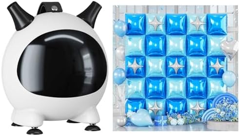 Electric Balloon Pump and 32PCS Blue Square Foil Balloon with Star Foil Balloon, 600W Dual Nozzle Air Pump & Metallic Light Blue Mixed Tunnel Arch Kit for Boy Birthday Baby Shower Graduation by Froova