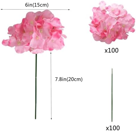 WEISPARK 100PCS Artificial Hydrangea Flowers, Fake Flowers Silk Hydrangea Full Flowers Heads with Stems for Wedding Home Party Shop Baby Shower Decor (Dark Pink) - Image 2