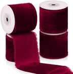 Preboun 4 Rolls Christmas Velvet Ribbon 24 Yards,Burgundy,3 Inch by Preboun