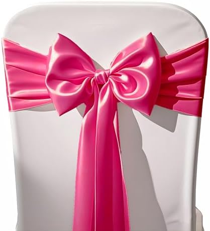 Pack of 50 Hot Pink Satin Chair Sashes Bows 7x108 inches Chair Ties Fushcia Chair Sashes Ribbons for Wedding Party Brithday Anniversary Ceremony Christmas Decor - Hot Pink - Image 2