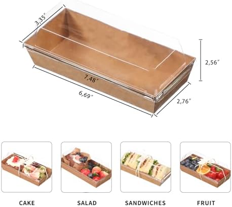 100 Pcs Small Charcuterie Boxes with Clear Lids and Forks - To Go Paper Rectangle Charcuterie Box, Disposable Food Containers, 7Inch Dessert Boxes for Cookie, Cake Slice Strawberries (Brown) - Image 3