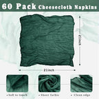 60 Pack Emerald Green Cheesecloth Napkins Washable 21x21 Inches Emerald Green Cloth Napkins for Wedding Set of 60 Dinner Table Napkins Bridal Baby Shower Rustic Boho Cotton Gauze Party Table Decor - Image 3