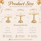 HBlife 3 PCS Gold Cake Stand Set (8"/10"/12" Cake Plate), Metal - Image 2
