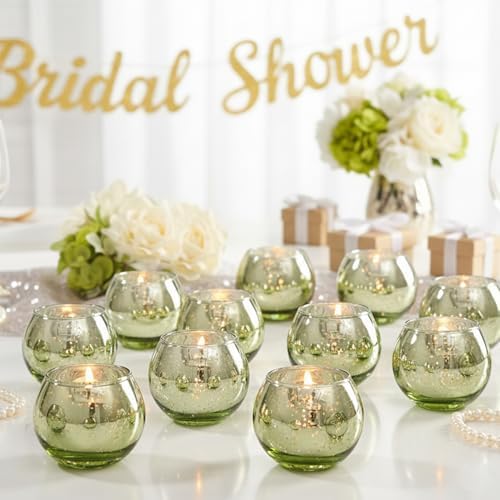 24 Pcs Green Candle Holder for Wedding Decor- Sage Green Mercury Glass Votives for Bridal Shower, Tea Party Table Centerpieces, Vintage Rustic Wedding - Image 6