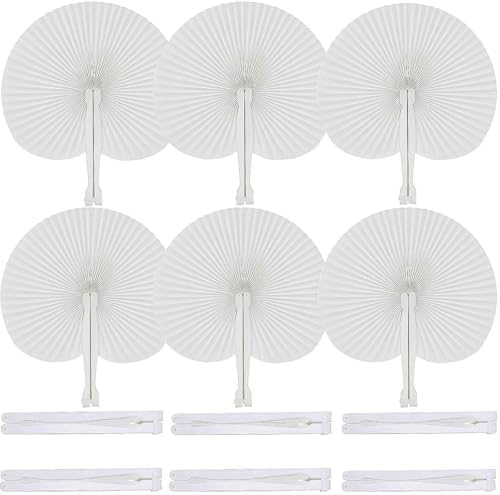 100 Pcs White Round Paper Fans by Bestage