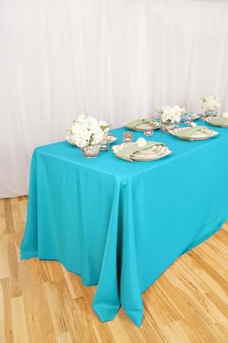 LTC LINENS 5-Pack Rectangular Tablecloths 90 in x 132 in with Rounded Corners - Turquoise Table Cloths for 6 ft Rectangle Tables Floor Length - Polyester Fabric Cloth Table Covers for Wedding, Party - Image 5