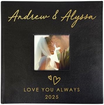 Personalized Photo Album For Couples, Holds 200 4" x 6" Photos, Engraved Hand Drawn Hearts Leatherette Picture Album, Gifts For Her, Wedding Gift, Black by GiftsForYouNow
