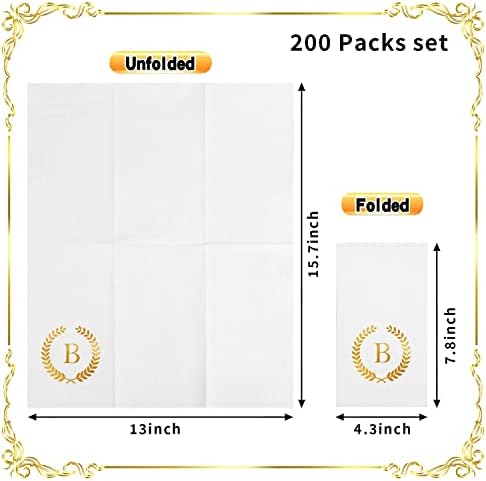 200 Pack Monogrammed Disposable Napkins Gold Foil Letter B Guest Napkins Initial Disposable Hand Paper Towels for Wedding Engagement Baby Shower Party Home Kitchen Bathroom Dinner Decorative Towels - Image 2