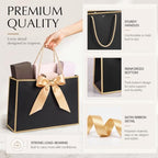 Silkfly 24 Pcs Paper Gift Bags with Handles & Bow Ribbon, Black, Gold - Image 3