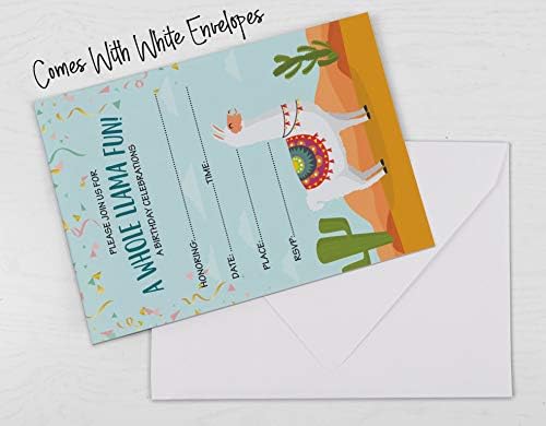 Pack of 30 Llama Kids Birthday Invitations, Boys or Girls Fill-in Style Invite, Children or Toddlers Baby First or 1st Bday Alpaca Cactus Fill in the Blank Invite Cards - Image 6