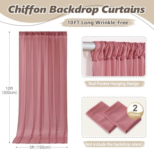10ft x 10ft Dusty Rose Backdrop Curtains, Wrinkle-Free Sheer Chiffon Fabric Photo Backdrop Drapes for Wedding Arch Party Ceremony Stage Photography Birthday Decorations - Image 4