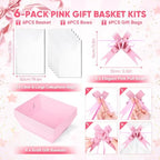 6 Pack Pink Baskets For Gifts Empty, 10x8x3.5" Thick Paper Basket with 6 Clear Bags and 6 Pink Bows, Empty Gift Baskets for Baby Shower Valentine Bridal Birthday Party Wrapping Gift - Image 3