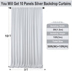 50ft×10ft Silver Wrinkle Free Backdrop Curtains for Parties, 10 Panels 5×10ft Soft Silky Polyester Light Gray Photo Backdrop Drapes for Wedding Birthday Baby Shower Party Photography Decor - Image 3
