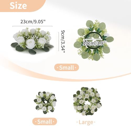 NUPTIO White Flower Wreath for Table Centerpieces, 9.05 Inch, Set of 10 - Image 4