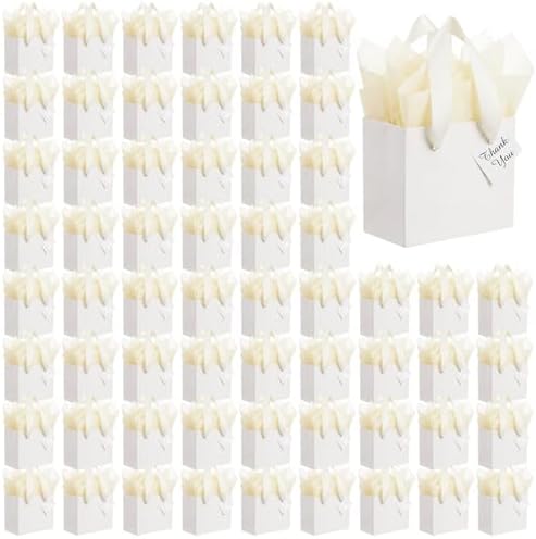 Qilery Halloween 50 Pcs Small White Gift Bags, Beige, 4.7 x 2.4 x 3.9'' by Qilery