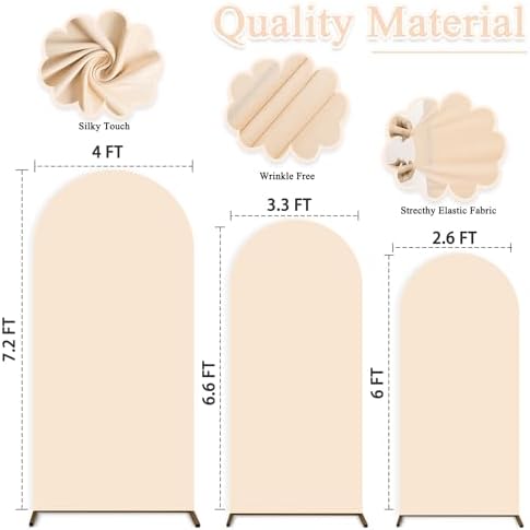 Spandex Fitted Wedding Arch Cover Set of 3 Beige Arch Backdrop Cover 6FT 6.6FT 7.2FT Arches Wall Covers Balloon Arches Covering Fabric for Baby Shower Happy Birthday Party Celebration - Image 3