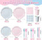 Pink and Blue Gingham Dinnerware Set, 350 Pcs, Serves 50 - Image 4