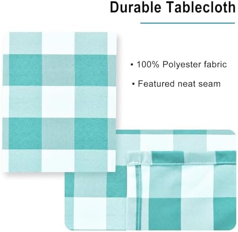 Hiasan Checkered Tablecloth Rectangle 70 x 140 Inch, Aqua and White - Image 4