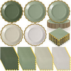 Mimorou 200 Pcs Sage Green Paper Plates Napkins by Mimorou