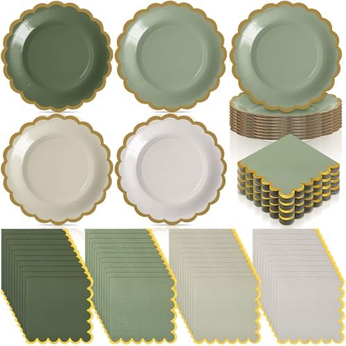 Mimorou 200 Pcs Sage Green Paper Plates Napkins by Mimorou