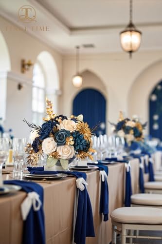 TINGE TIME Navy Blue Artificial Flowers Combo, Rose Dahlia Wedding Decor - Image 2