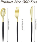 Goodluck 300PCS Black Gold Plastic Silverware Set for 100 Guests - Image 3