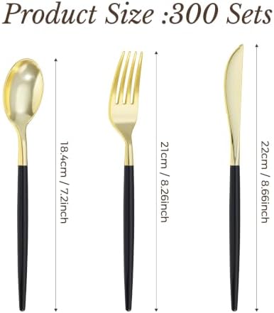 Goodluck 300PCS Black Gold Plastic Silverware Set for 100 Guests - Image 3