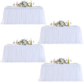 familus White Table Cloths 6 Foot Rectangle 4 Panels Stretch Ruffle Tulle Tablecloth Spandex Fitted Table Cover for 6 Foot Tulle Table Skirts for Party Wedding Table Cloths, Banquets by familus
