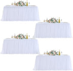 familus White Table Cloths 6 Foot Rectangle 4 Panels Stretch Ruffle Tulle Tablecloth Spandex Fitted Table Cover for 6 Foot Tulle Table Skirts for Party Wedding Table Cloths, Banquets by familus
