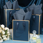 Yeaqee 50 Pcs Metallic Paepr Gift Bags Bulk with Handles,Navy Blue, Gold - Image 5