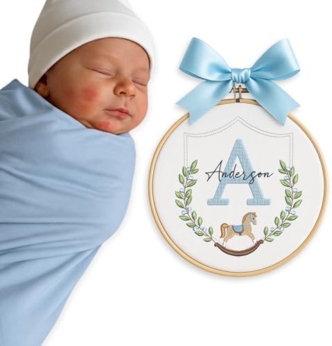 Embroidery Baby Name Sign, Personalized Welcome Baby Hoop Sign with Bow, Custom Baby Name Sign for Hospital, Infant Baby Shower Gifts New Parents (03) by Chikky