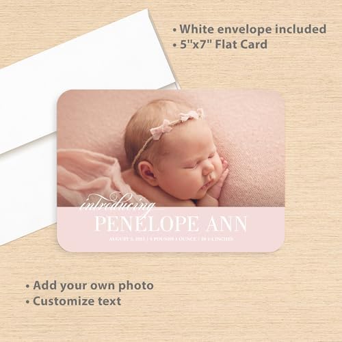 Let's Make Memories Personalized Baby Announcement Cards - Birth, Adoption - Boy, Girl - Premium Quality Custom Photo Cards for Mailing - 5x7 - Includes White Envelopes - Formal Introduction - 50 ct - Image 3