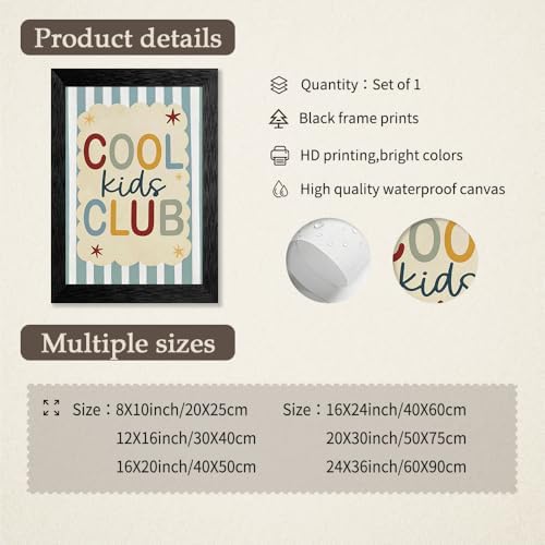 Black Framed 16x20 inch Trendy Preppy Blue Striped Wall Art Cool Kids Club Quotes Poster Modern Funny Toddler Canvas Prints for Kids Playroom Bedroom Wall Decor - Image 2