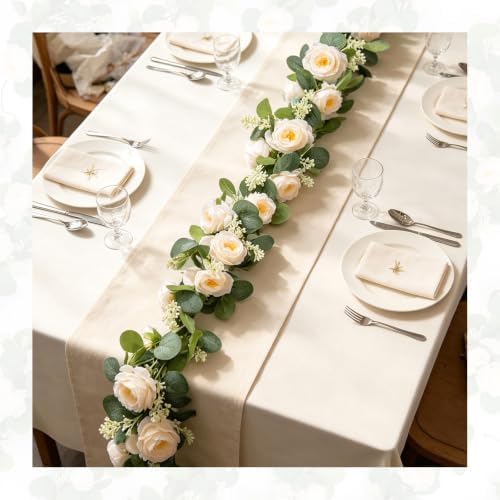 MAKHOT 2PCS Eucalyptus Garland, 6.6Ft Artificial Greenery Garlands Flower Decor, Green Spring Garland Wreath Vines Decorations for Table Home Wedding Mantle Party (Champagne) - Image 2