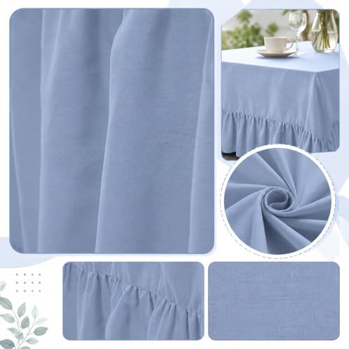 Moukeren 120"x60" Ruffled Tablecloth Table Cover, Blue, Classic - Image 6