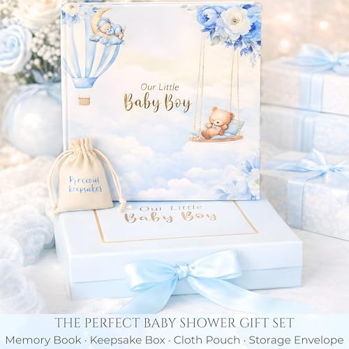 Luxury Baby Boy Memory Book Set – Keepsake Journal & Milestone Album from Pregnancy to Age 5 with Premium Gift Box, Storage Pouch & Keepsake Envelope – Baby Shower & Newborn Gift - Image 2