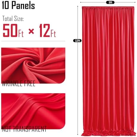 gogoparti 50x12ft Red Backdrop Curtain for Wedding Parties, 10 Panels (5x12 ft Each) Wrinkle-Free Dackdrop Curtains, Silky Draping Fabric for Birthday Party, Baby Shower, Photo Background - Image 6