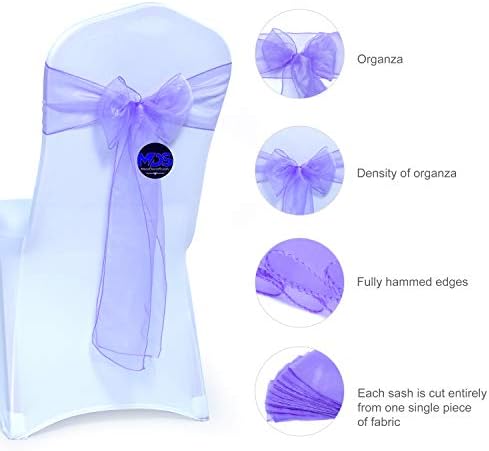 MDS Pack of 100 Organza Chair Sashes for Wedding & Event Décor – Lavander - Image 3