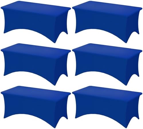 Fixwal 6 Pack 8FT Royal Blue Tablecloth Rectangle Spandex Table Cover by Fixwal