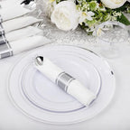 WELLIFE 210 Piece Silver Plastic Dinnerware Set for 30 Guests, Include: 30 Dinner Plates, 30 Dessert Plates, 30 Pre Rolled Napkins with Silverware and 30 Silver Cups - Image 3