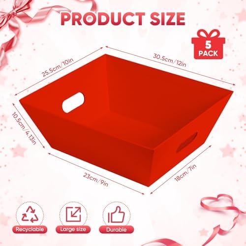 5 Pack Baskets For Gifts Empty, 10x12” Red Gift Basket Kit with Clear Bags Gold Bows 200g Crinkle Cut Paper Empty Gift Baskets to Fill Large Gift Baskets for Christmas, Birthdays, Holidays, Weddings - Image 3