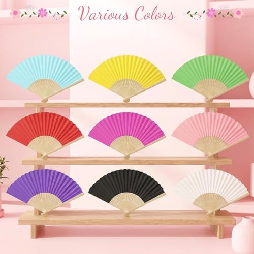 50 Pieces Paper Fans Paper Hand Fan Bamboo Folding Fan Handheld Fan Paper Folded Fan Paper Fan for Wedding Party and Home Decoration (Hot Pink) - Image 6