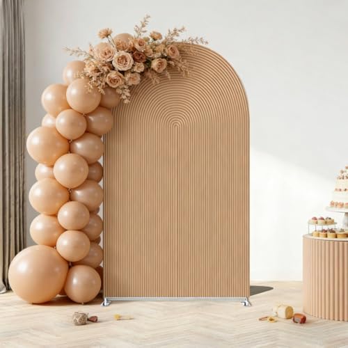 Double-Sided Arch Frame Fabric Cover Beige White Ripples Arched Panel Stand Cover for Wedding Birthday Baby Shower Parties Decoration (Brown-HP465,3X6ft) - Image 3