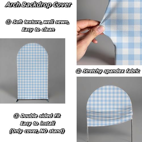 Plaids Arch Backdrop Cover for Silly Goose Baby Shower Arch Frame Stretchy Cover Gingham Kids 1st Birthday Party Fiesta Decorations (7.2x4ft Cover,Blue) - Image 3