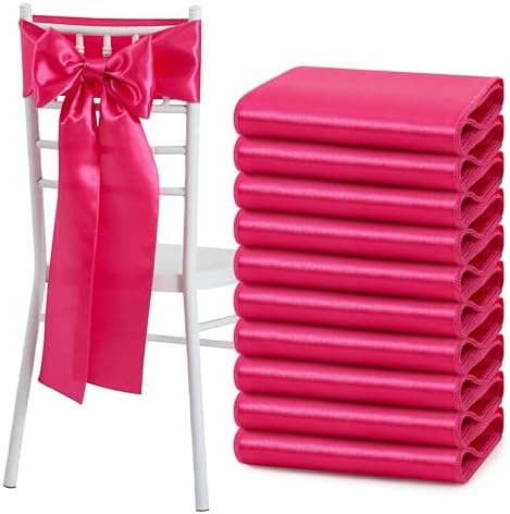 Rose Red Satin Chair Sashes Bows, 50 Pcs, 6 x 108 inch by Counfeisly