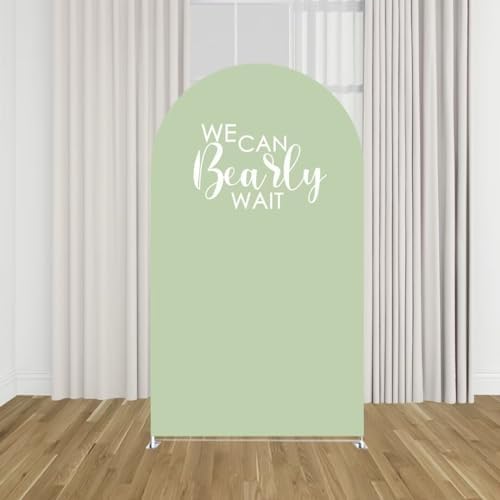Arch Backdrop Covers Light Green Birthday Party Decorations We Can Bearly Wait Arched Stand Spandex Fabric Cover for Baby Shower Parties Decor (3.3x6.6FT) - Image 3